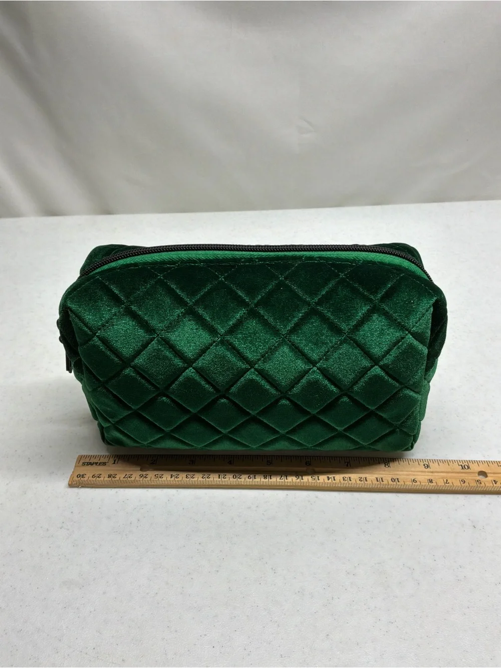 Wicked Green Velvet Quilted Cosmetic Travel Bag 5.5